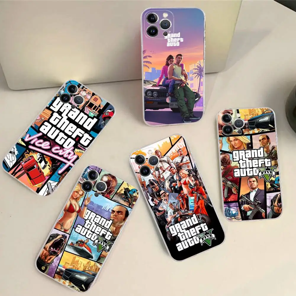 GTA 6 G-Grand Theft A-Auto جراب هاتف سيليكون لينة آيفون 17 16 15 14 13 12 11 برو ماكس بلس X غطاء