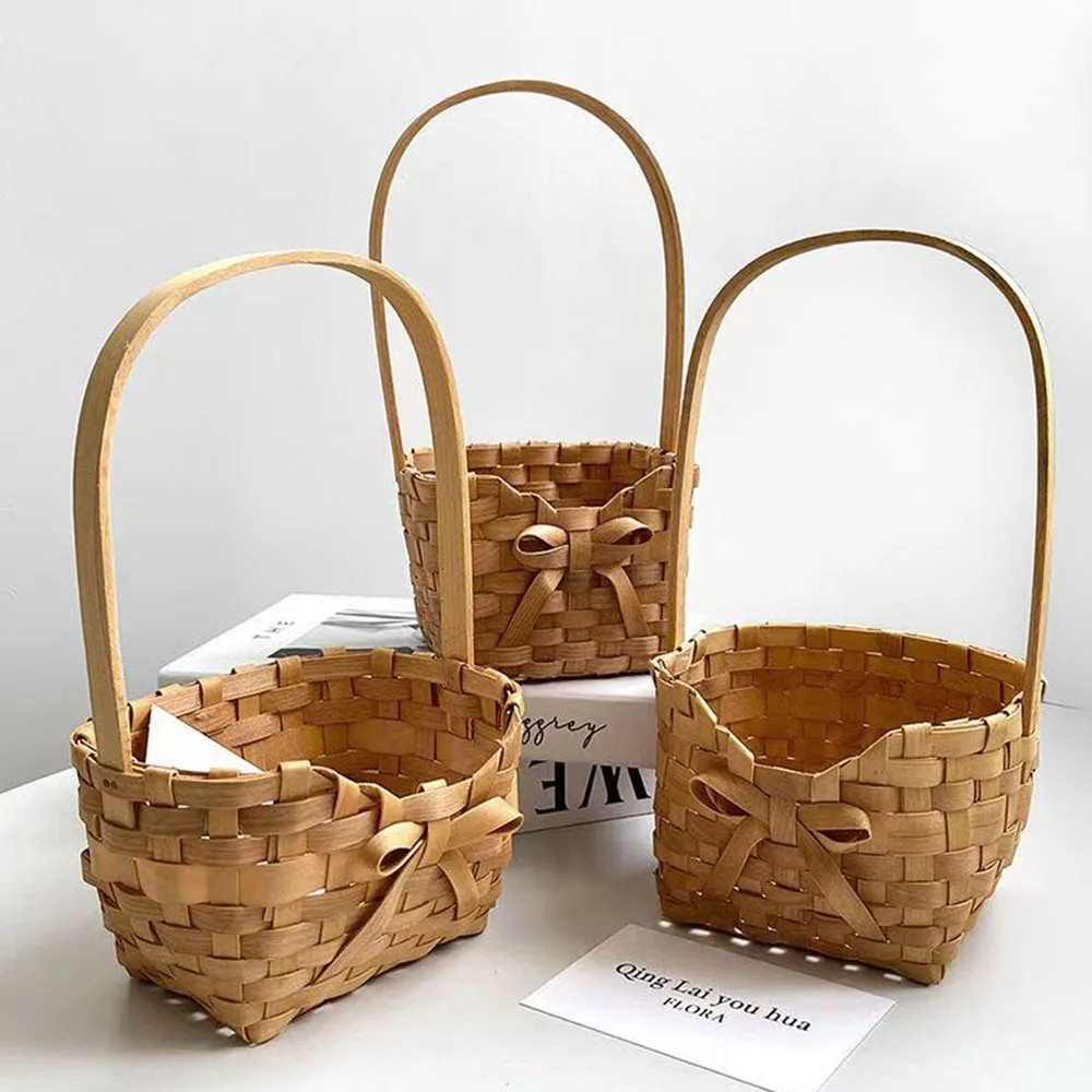 سلة للزهور اليدوية المحمولة نسج سلة للزهور الصغيرة متجر الزهور لتقوم بها بنفسك تشكيلة زهور التعبئة والتغليف التصوير الدعائم التخزين