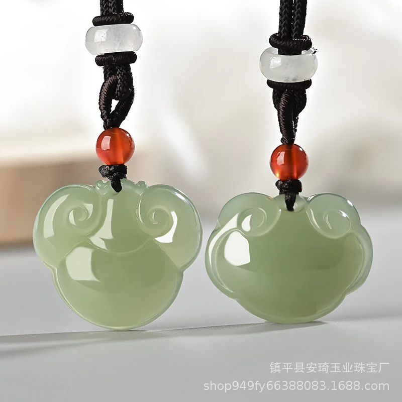 Natural Hotan Ruyi Peace Pendant Longevity Wealth Lock Jade Necklace Men and Women