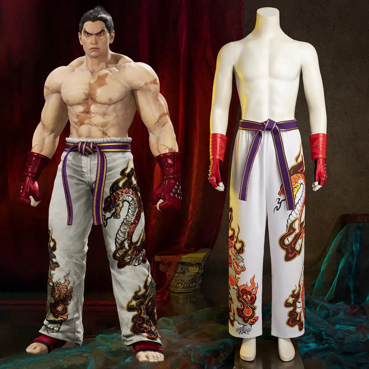 Kazuya Mishima Cosplay Costume Pants gloves Belt and Feet Guards acgcosplay