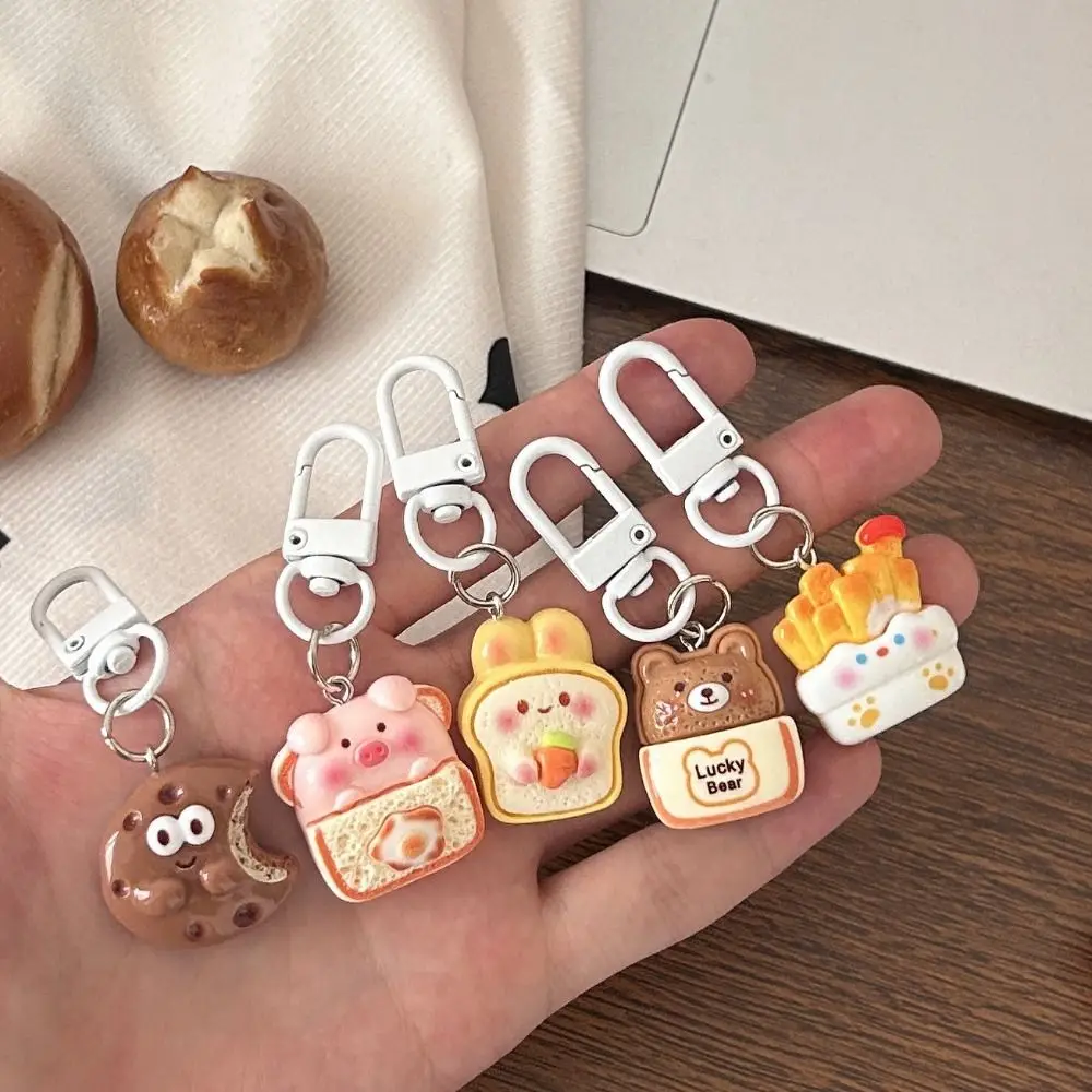 5/6/8Pcs Simulated Food Bread Bear Keychain Cute Garlic Resin Bread Puppy Pendant Creative Cartoon Dog Cat Bag Hanging