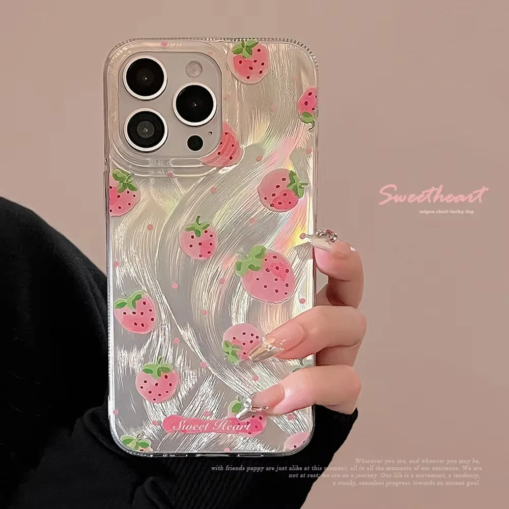 Luxury Laser Silver Cheery Phone Case For Samsung Galaxy S25 S24 Ultra 5G S23 S21 FE S22 Plus A55 A15 A35 A54 A34 A05 A05S Cover