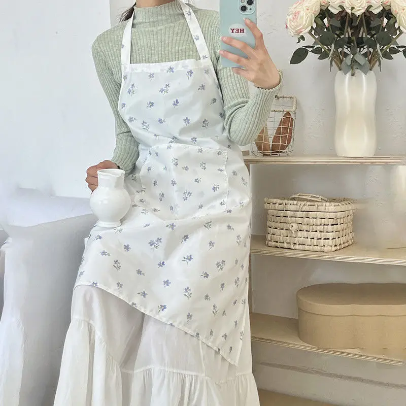 Korean Retro Baking Waterproof Apron Female Painting Studio Art Home Kitchen Cooking Breathable Wear Apron, Adult Work Apron