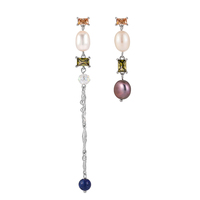 New Available Fashion Earring Baroque Pearl Lazurite Cubic Zircon Droplet Earring S925 Sterling Silver Asymmetric Pearl Earrings