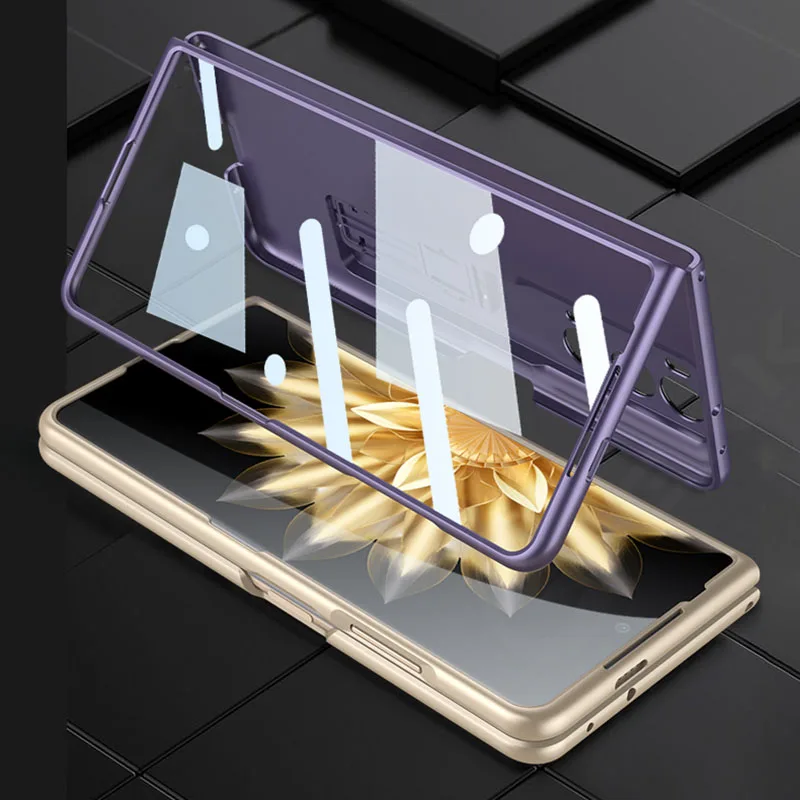 Shockproof Armor Plastic Case for Huawei Honor Magic v2 Case With Tempered Glass Film Stand Matte Hard Cover for Honor Magic v2
