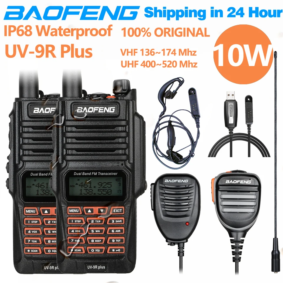 

2Pcs Baofeng UV-9R Plus Dual Band 136-174/400-520MHz IP68 Waterproof Ham Radio BF-UV9R Walkie Talkie Long Range Station UV5R