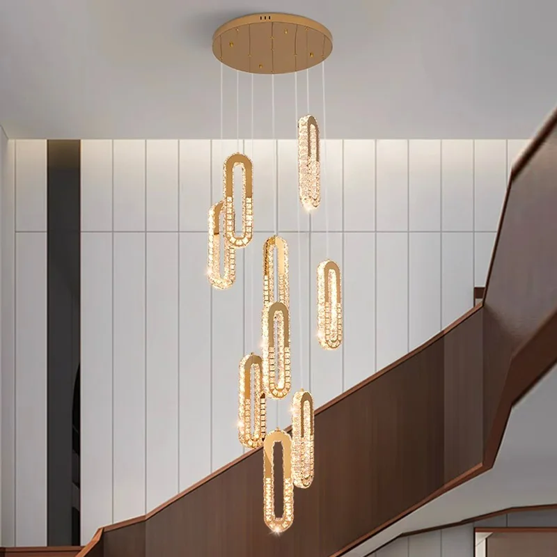 Imagem -03 - Modern Crystal Chandelier For Home Decoration Stair Pendant Lamp Living Room Pendant Lights Iluminação Interior