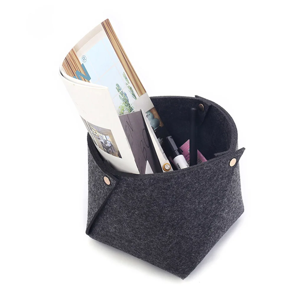

Night Grey Felt Desktop Storage Basket For Shelves Organizer Stationery Pen Holder Makeup Toiletries Kids Closet Bin