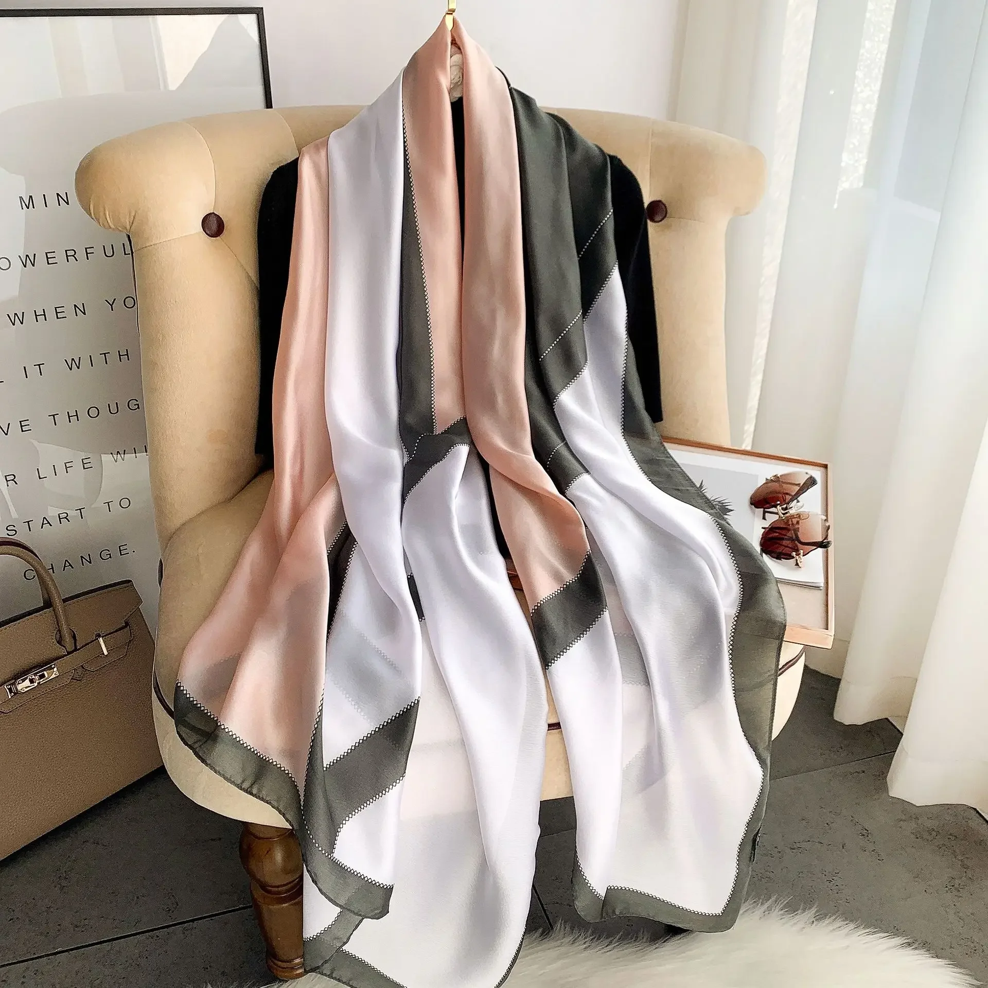 2024 180*90cm Fashion Luxury Brand Scarf Women Shawl  Wrap Spring Muffler Hijab Bufanda Foulard Female Bandana Beach Stoles Silk