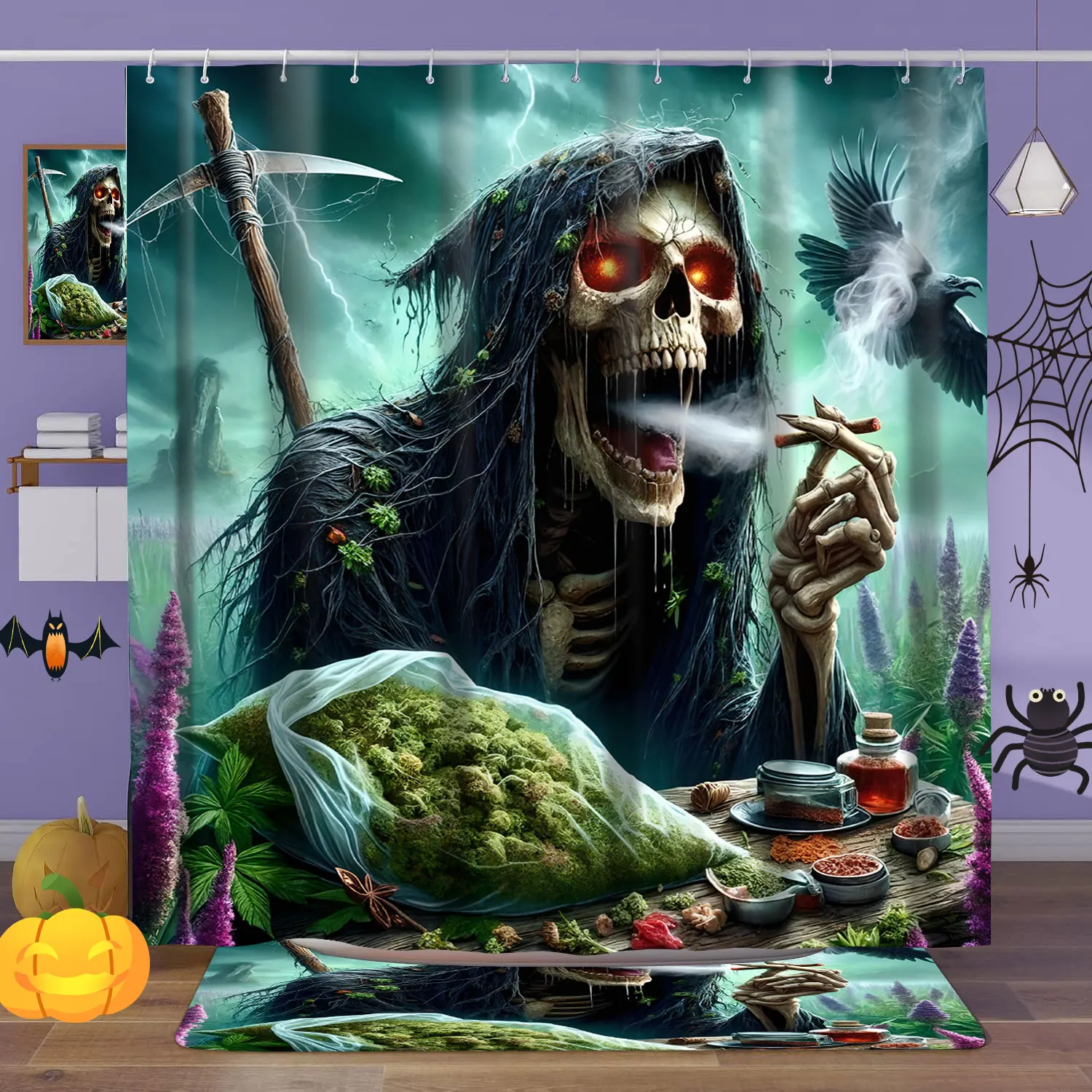 Halloween Bathroom  Shower Curtain Horror Wizard Waterproof fabric bathroom Curtain With 12 Hooks Sunflower Home Deco Free Ship