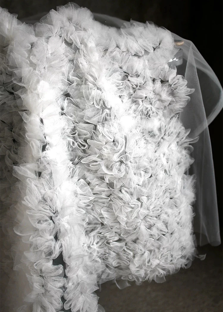 1yard 3D texture micro transparent mesh embroidery fabrics,wedding dress,Handmade DIY clothing Designer lace fabric
