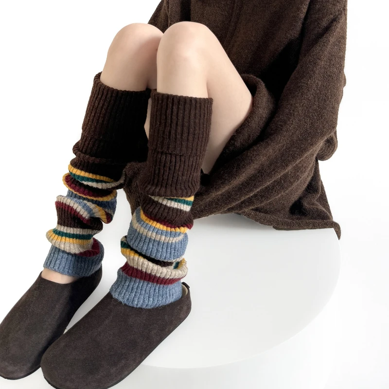 

Гетры в стиле ретро, осенне-зимние теплые вязаные носки, гольфы, разноцветные полосатые гетры Y2k, чулки, носки