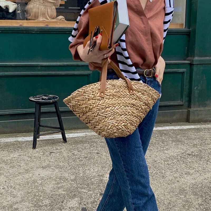 Casual Straw Women Shoulder Bags Woven Handbag Handmade Summer Beach Tote Fashion Exquisite Shopping Bags For Women