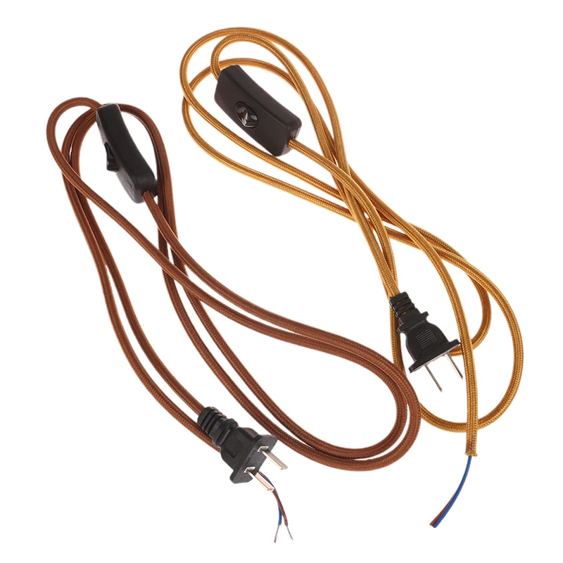 220V AC Power Cords With Plug Switch Fabric Textile Covered Flex Cable Wire 1.8 Meters Extension Cord For Table Lamp