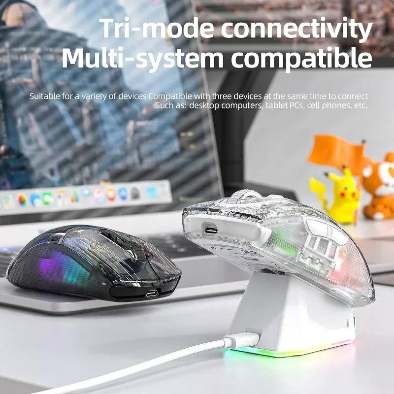 

FOR Attack Shark X2 Pro Magnetic Charging Bluetooth Mouse, Tri-Mode , RGB Lights, Transparent, Battery Indicator, Computer Phone