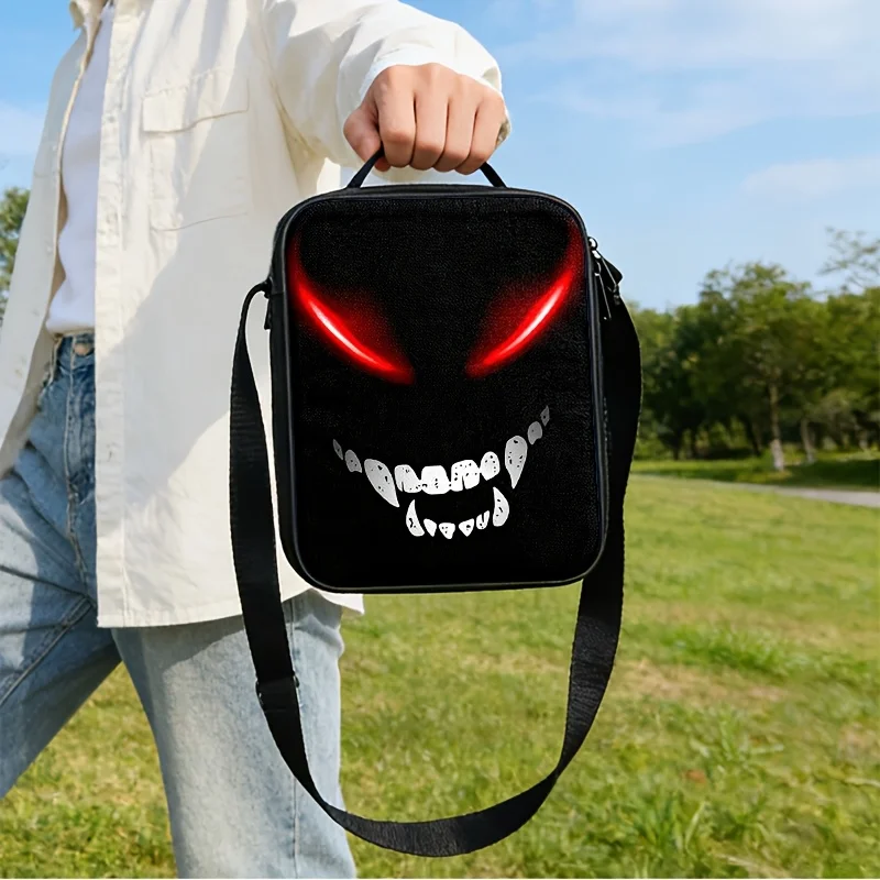 

1pc/2pcs/3pcs Black Backpack, Shoulder Bag, and Pouch with Glowing Red Eyes and White Fangs; Dark, Edgy Aesthetic for Adult Fash
