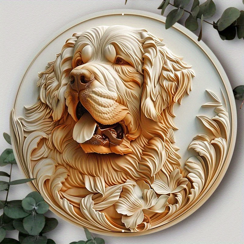 

Pet Dog Themed Wreath Sign, 2D Flat Print, Round Aluminum Decor for Home, Apartment, Wall Art, Great Holiday Gift