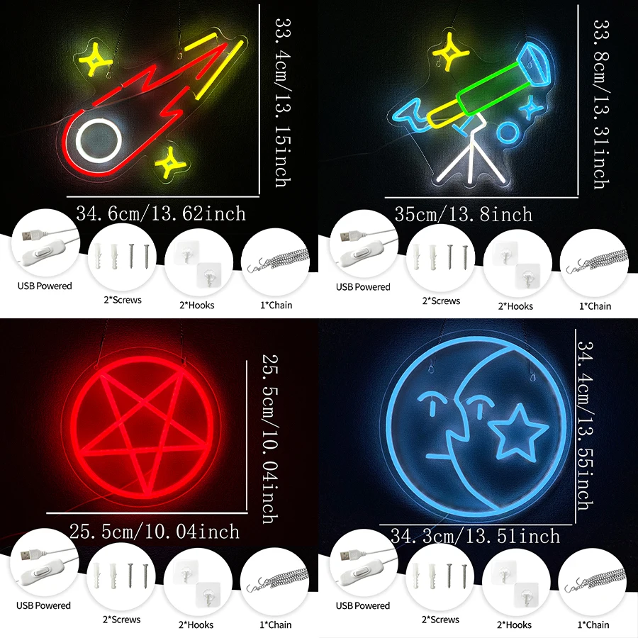 Astronomical Telescope Neon Sign For Wall Decor,Light Up Sign For Bedroom,Living Room,Game Room,Classroom,Dorm,Space Themed Room