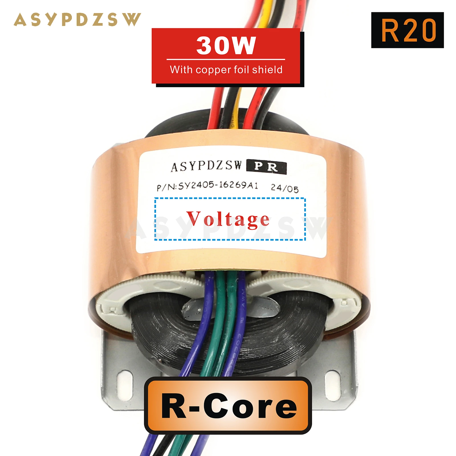 Asypdzsw-銅箔シールド付きrコア変圧器、30w、type-r、sec、R-20、30va、15v、9v、9v、18v、18v、12vオプション