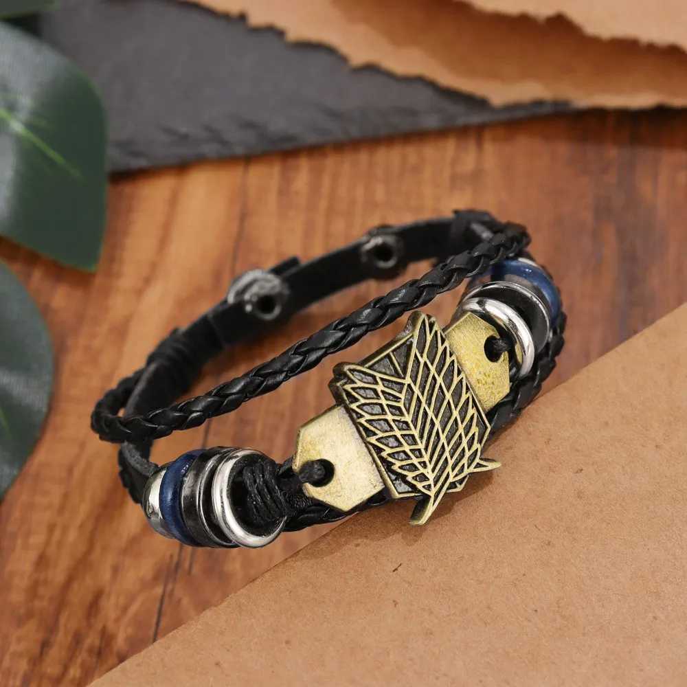 New Fashion Knitted Artificial Leather Alloy Freedom Wing Bracelet Open Bracelet