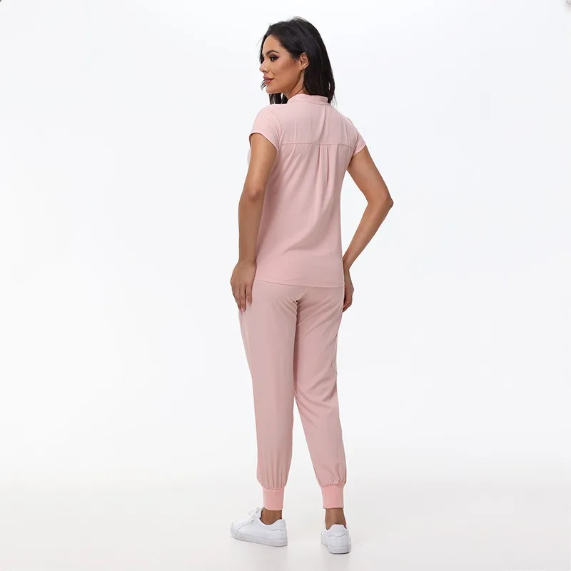 4-weg Strentch Effen Kleur Medische Scrubs Tandheelkundige Pediatrische Kleding Gezondheidszorg Verpleging Sets Ziekenhuis Chirurgie Outfit LMW005