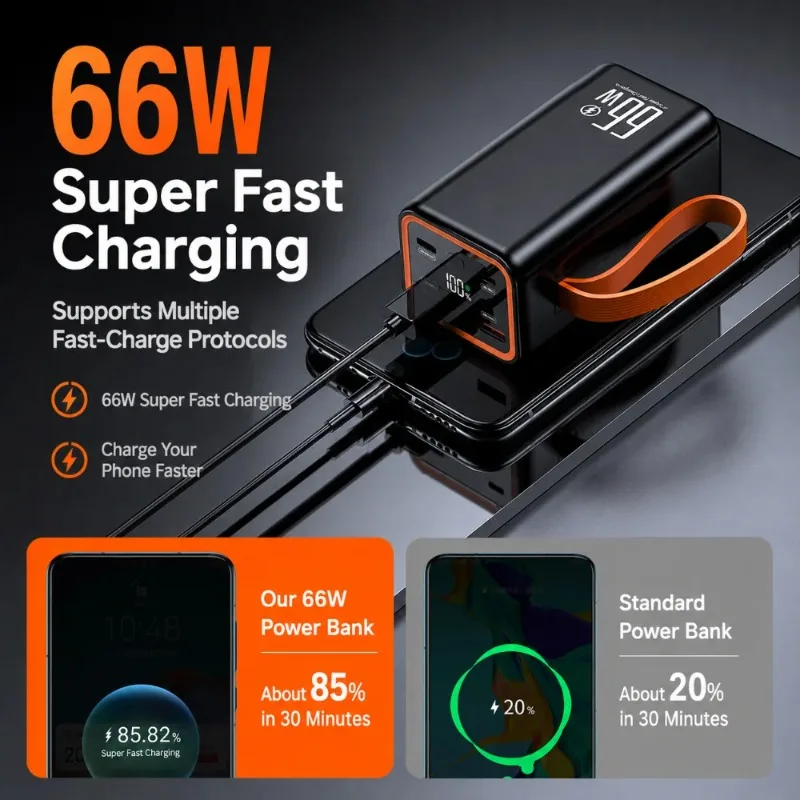 66W Super Fast Charging 20W PD Mini Portable High Quality Power Bank 20000mAh 10000mAh with Lanyard for Smartphones in Stock