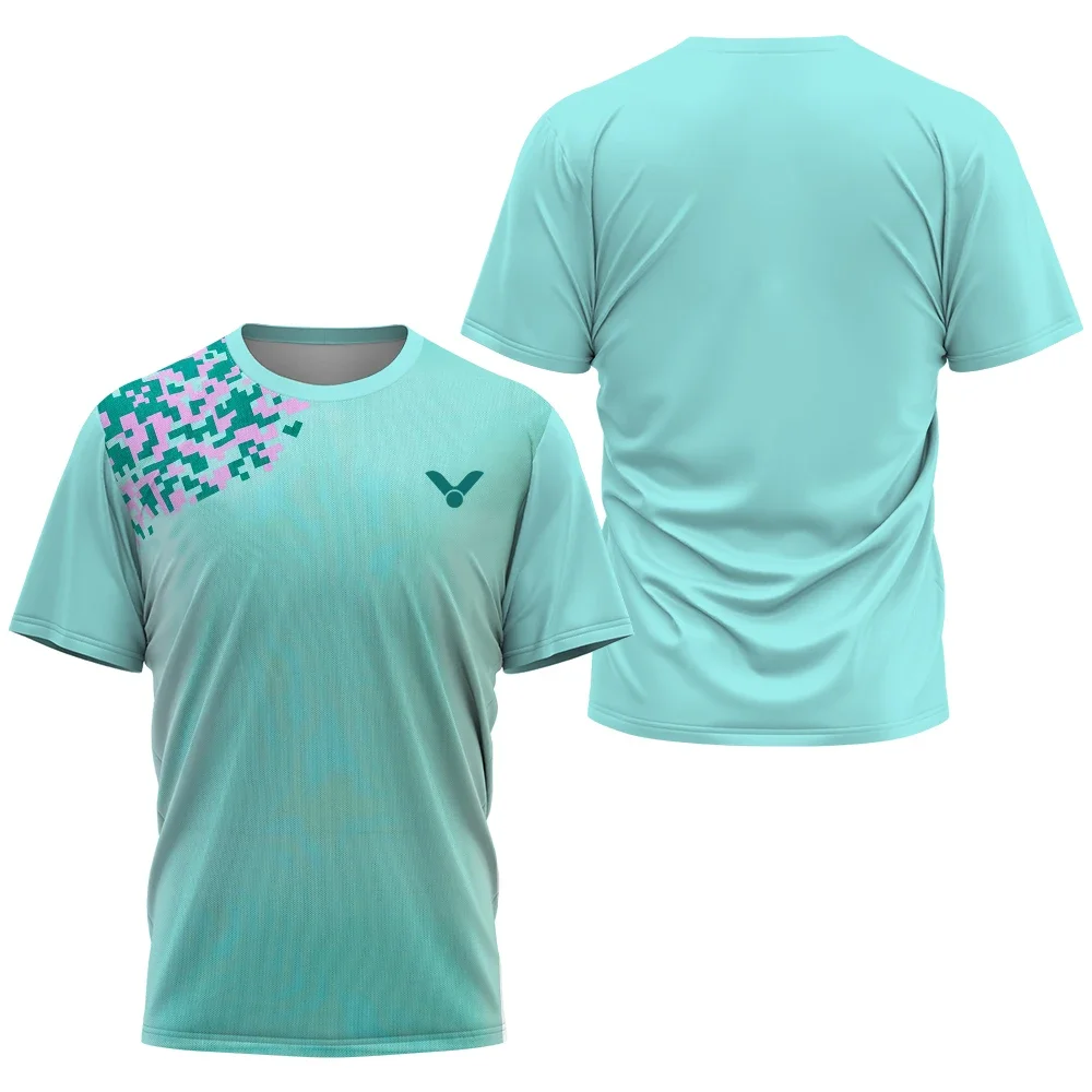 Geometrischer Block 3D-gedrucktes Badminton-Sporttrikot für Herren und Damen, Unisex, schnell trocknend, atmungsaktiv, für Training und Wettkampf, kurzärmeliges Oberteil – Detail 4
