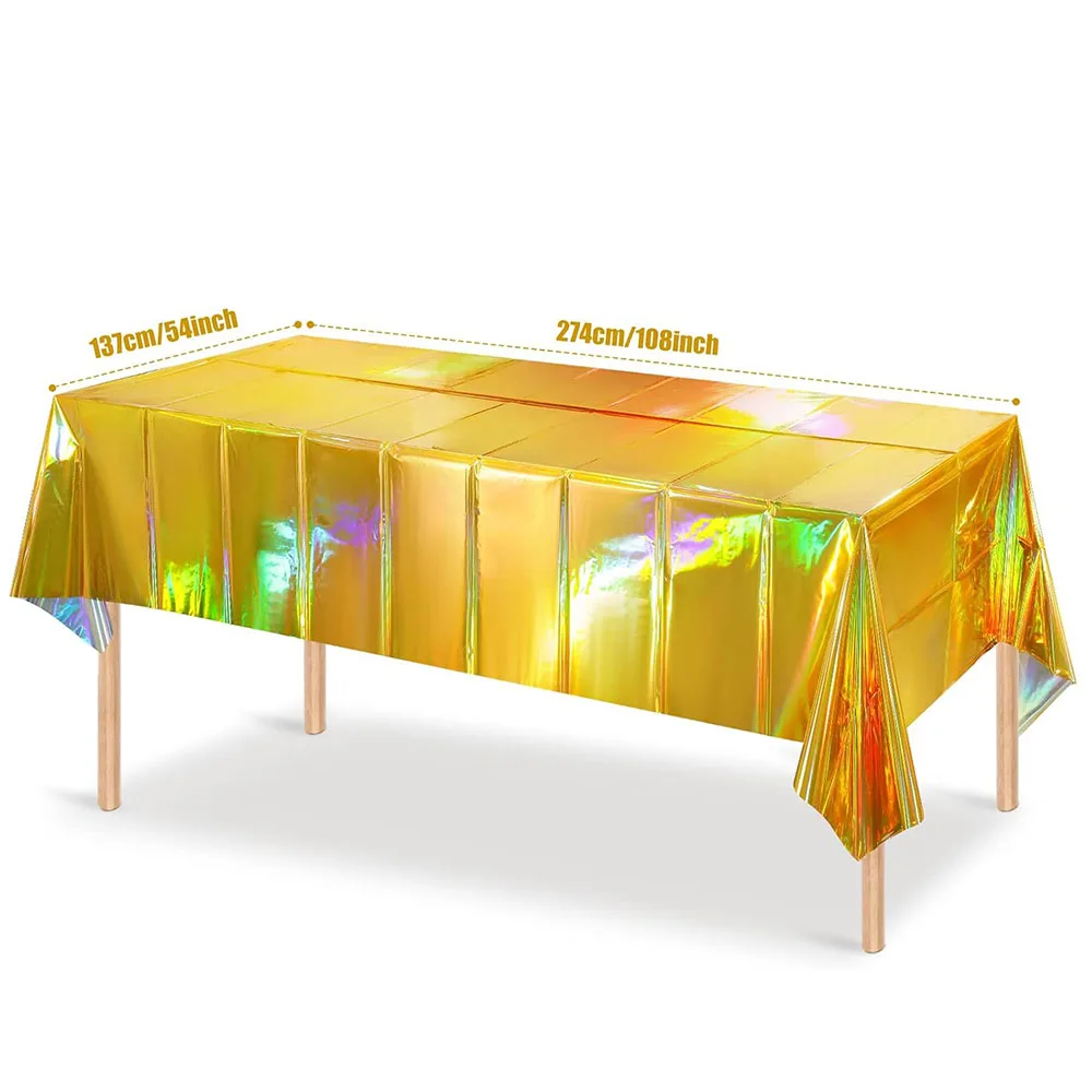 4/2/1Pack Iridescent Disposable Laser Tablecloth Rectangle Table Covers Shiny Gold Silver Foil Tablecloth Christmas Party Decor