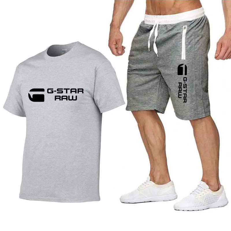 2024 Été G-STAR RAW Imprimer 100% Coton Hommes Économie Shorts Ensemble trempé Mode Loisirs Jogging Gym Ensemble 2pcs À Manches Courtes Ensemble