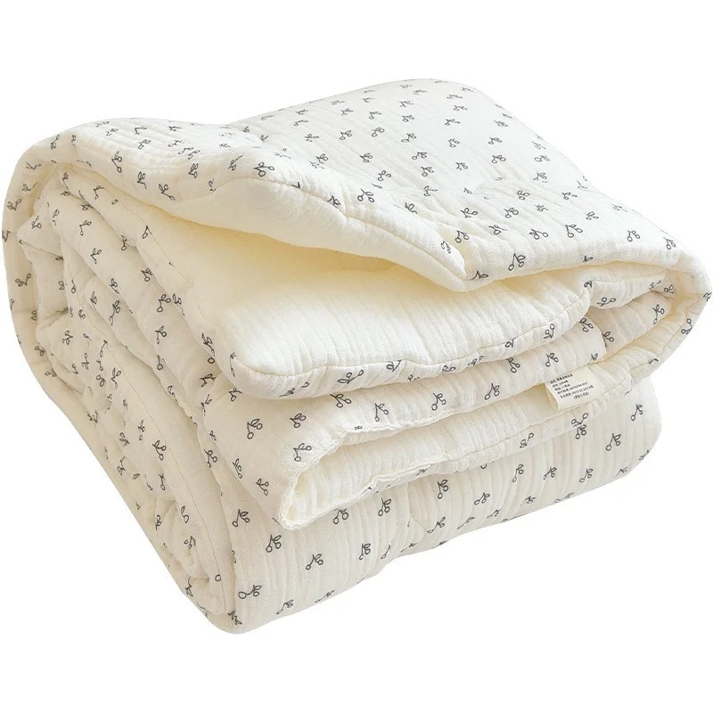 Dropshipping Korean Cream Baby Quilt Pure Muslin Cotton Blanket Baby Four Seasons Warm Soft Swaddle Wrapped Bedding Quilt