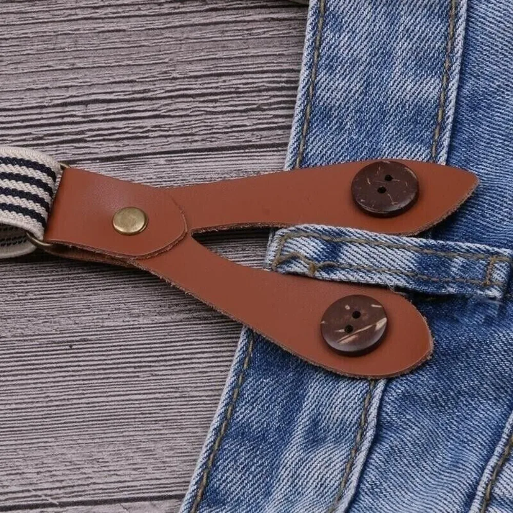 Y-Shaped Button Shoulder Straps Leather Adjustable Elastic Drawstring Elasticity Stripe Pattern Suspender Pans Strap