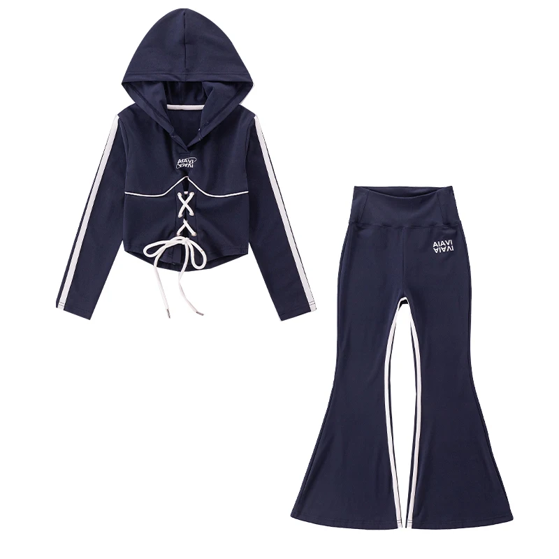 Girl\' Sports Set Autumn Contrast Colors Patchwork Stripe Pants Slim Suit Kids Clothing Suit Casual Child\'s Hoodies Shirt Outfits