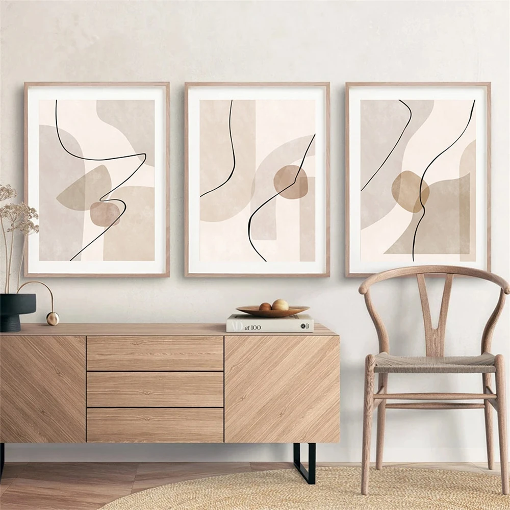 Arte de pared de línea Beige Boho abstracto, pintura en lienzo, carteles e impresiones, imágenes geométricas, sala de estar m