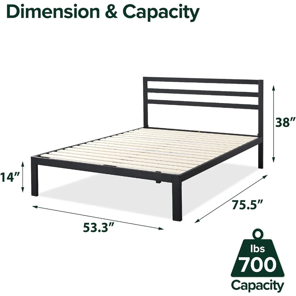 

Mia Metal Platform Bed Frame with Headboard / Wood Slat Support / No Box Spring Needed / Easy Assembly, Full