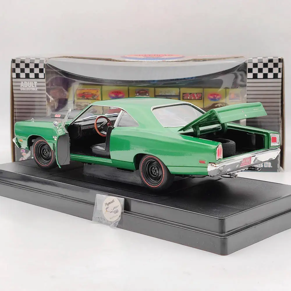 1:18 supercar para plymouth roadrunner 1969 1/2 440 6bbldiecast modelo de carro edição limitada coleção brinquedos automóveis verde