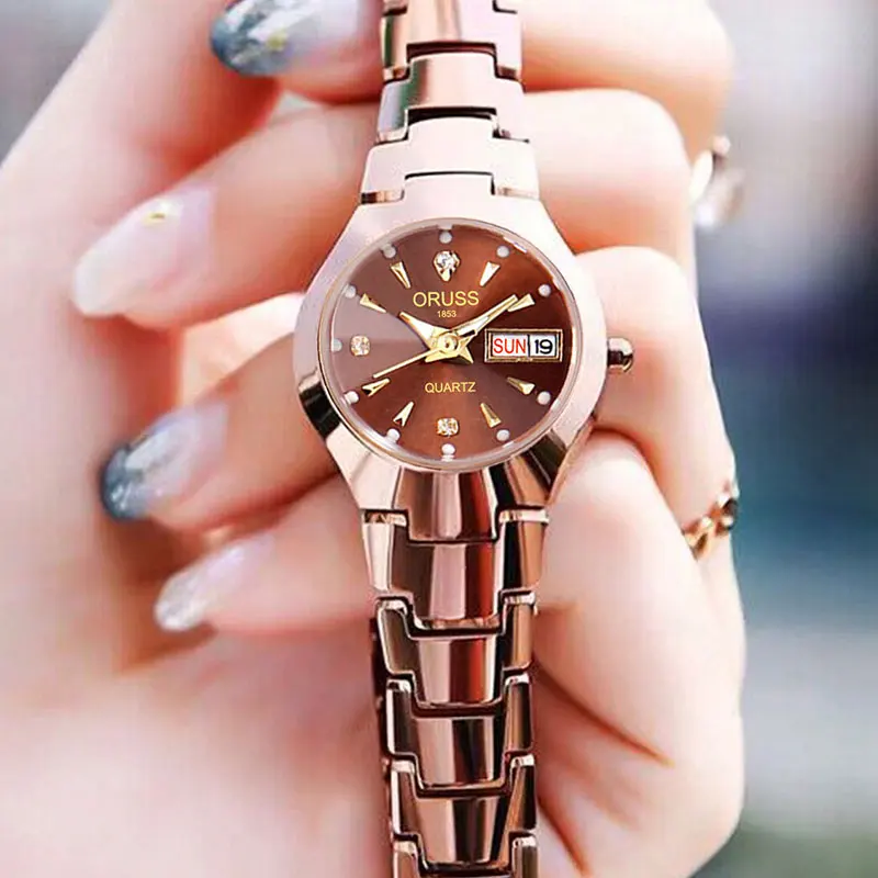 ORUSS Relogio Feminino Couple Watch Men Quartz watch for Lovers Luxury Womens wristwatch Week Display Stainless Steel Waterproof