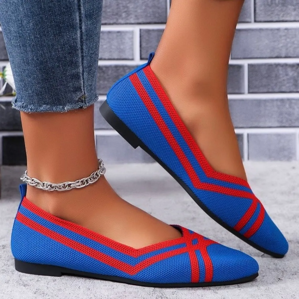 Zapatos Planos de punto sin cordones para mujer، mocasines de tela transpirables con cabeza Puntaguda، غير رسمي، تالا 43،