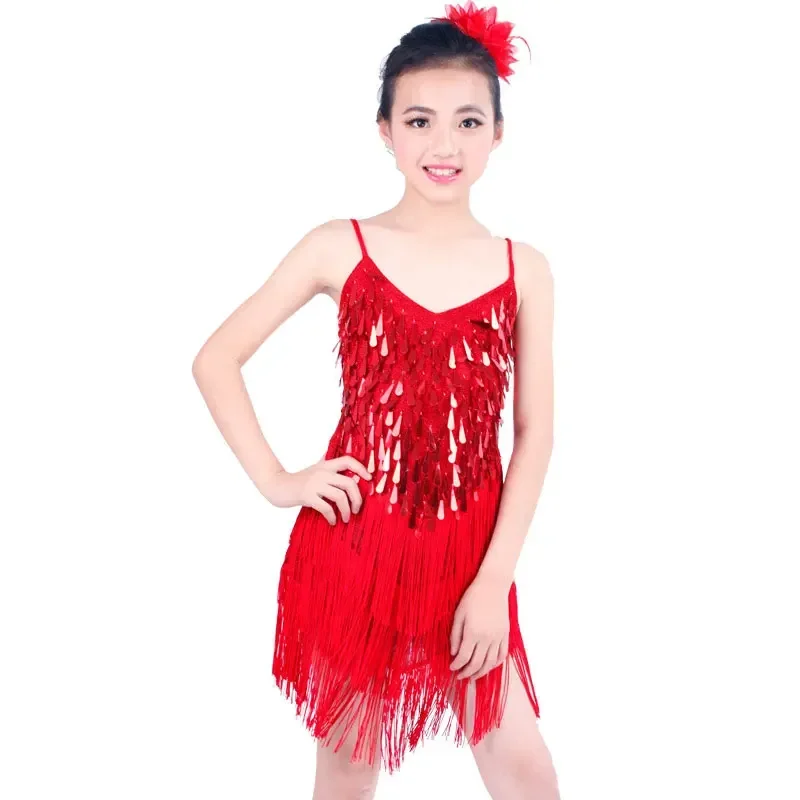 

Sequins Latin Dance Dress for Girls Latin Dance Costumes Kids Stage Performance Tassel Dancing Clothes Girl Ballroom Costume