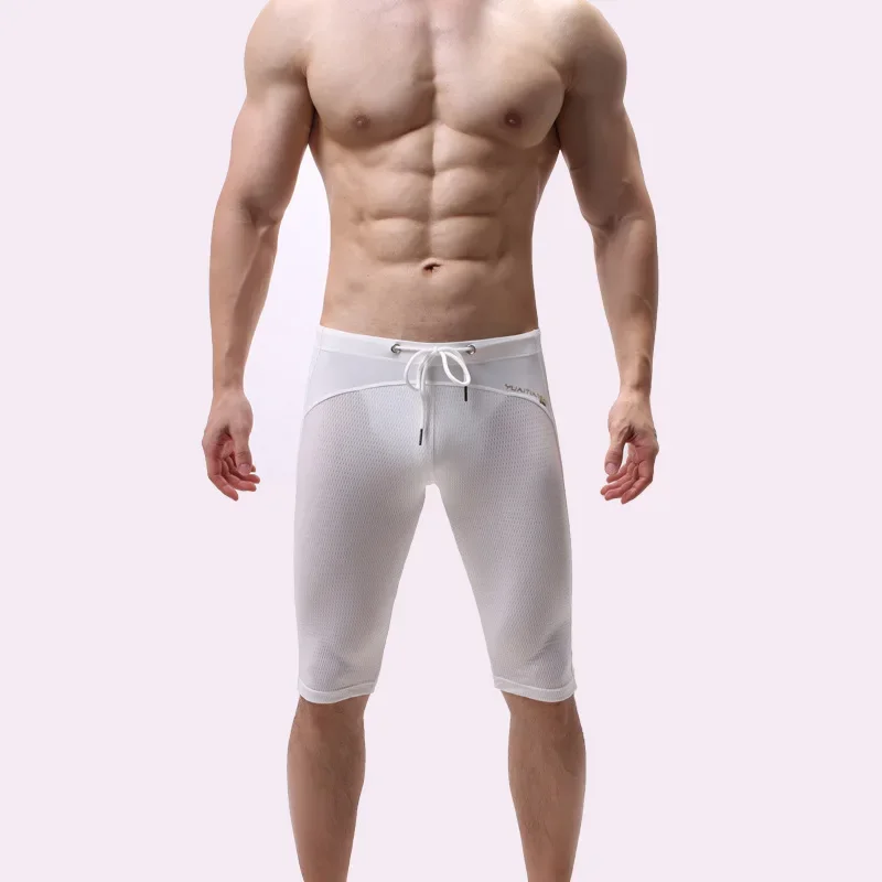 Mannen Modieuze Beenbroek Jeugd Modieuze Legging Boxershorts Strap Tie Lace Up Sport Slanke Fitness Mesh Gat Fietskleding