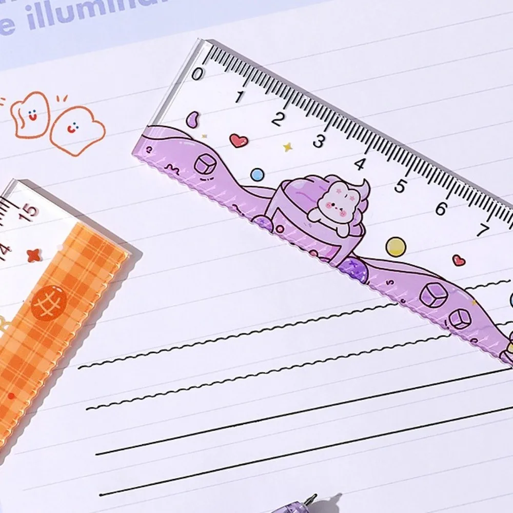 Useful 15cm Cartoon Pattern Ruler Cute Acrylic Transparent Straightedge Drawing Wear-resistant Straight Ruler Stationery