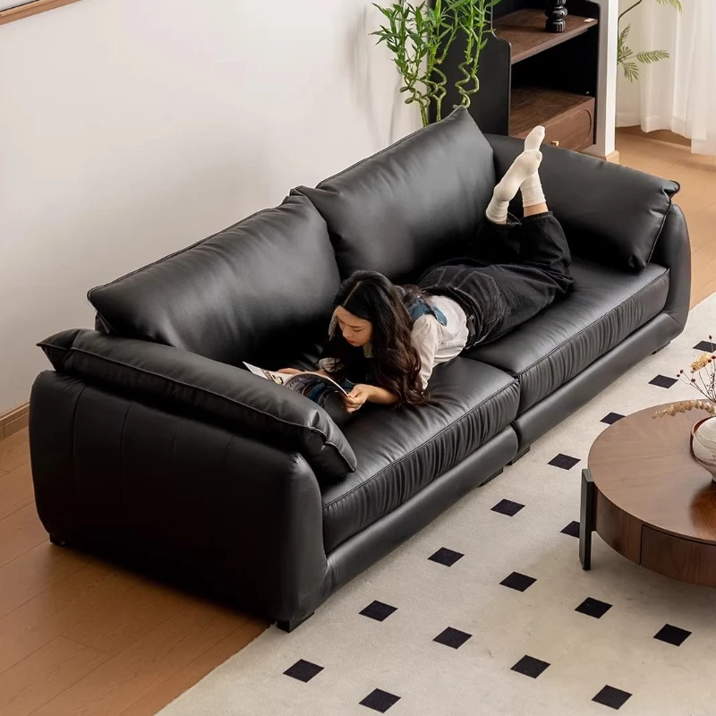 Mid century genuine leather sofa Perfect Space-Saving Couch for Small Studio & Guest Room Modern Luxury design hotel furniture
