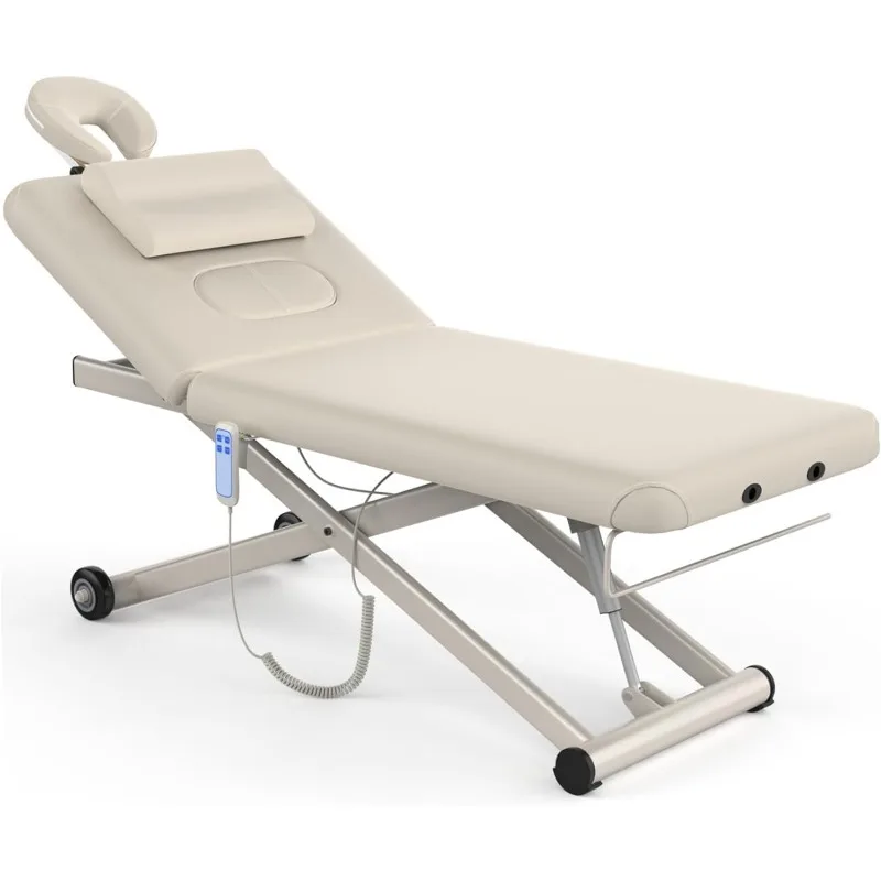 Heavy-Duty Electric Lift Massage Table with Electric Adjustable Backrest and Legs, Wide Physical Therapy Massage Bed with Wheels