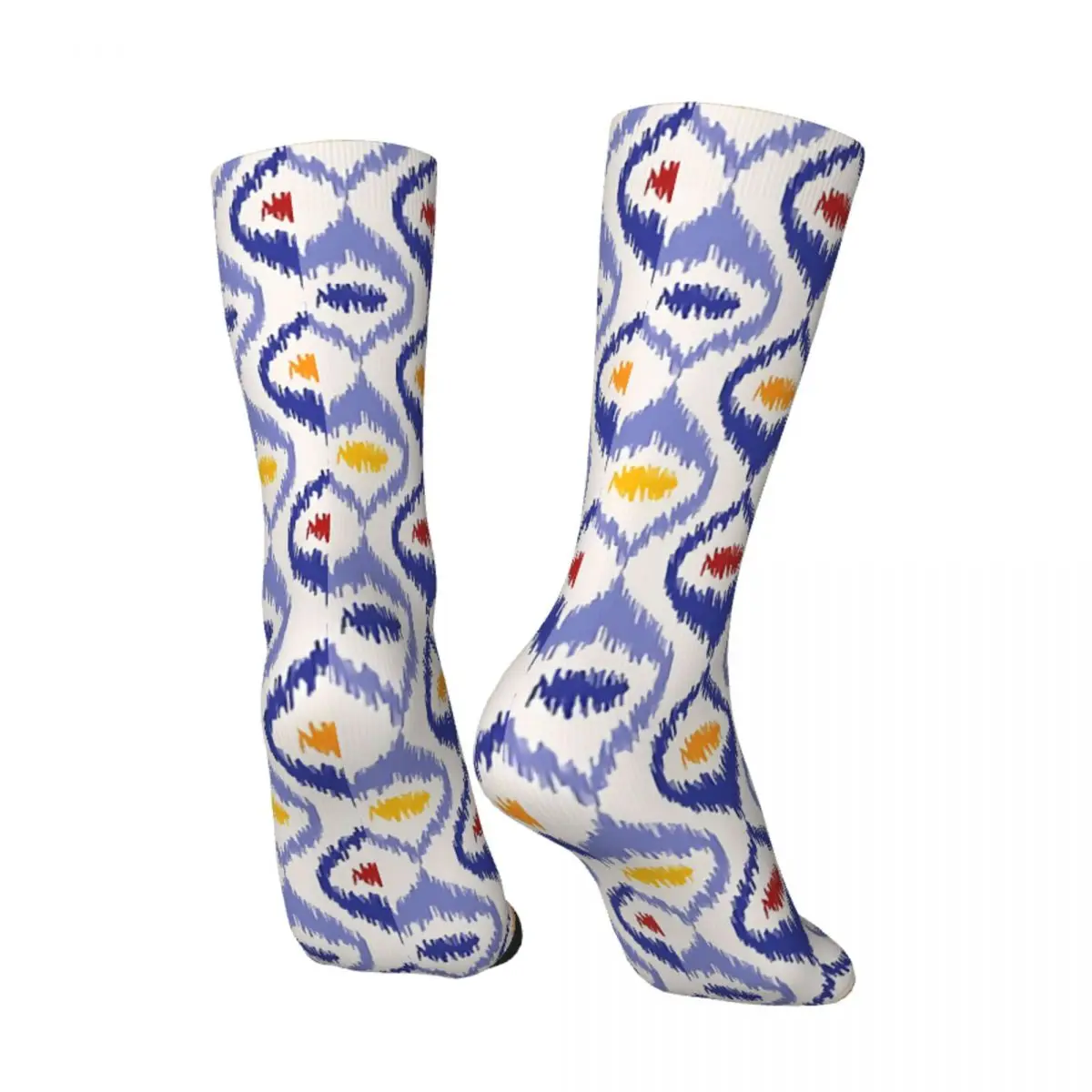 Retro Ikat Pattern Blue Ogee Shapes Crazy Men's Socks Unisex Geometric Street Style Seamless Printed Novelty Crew Sock Boys Gift