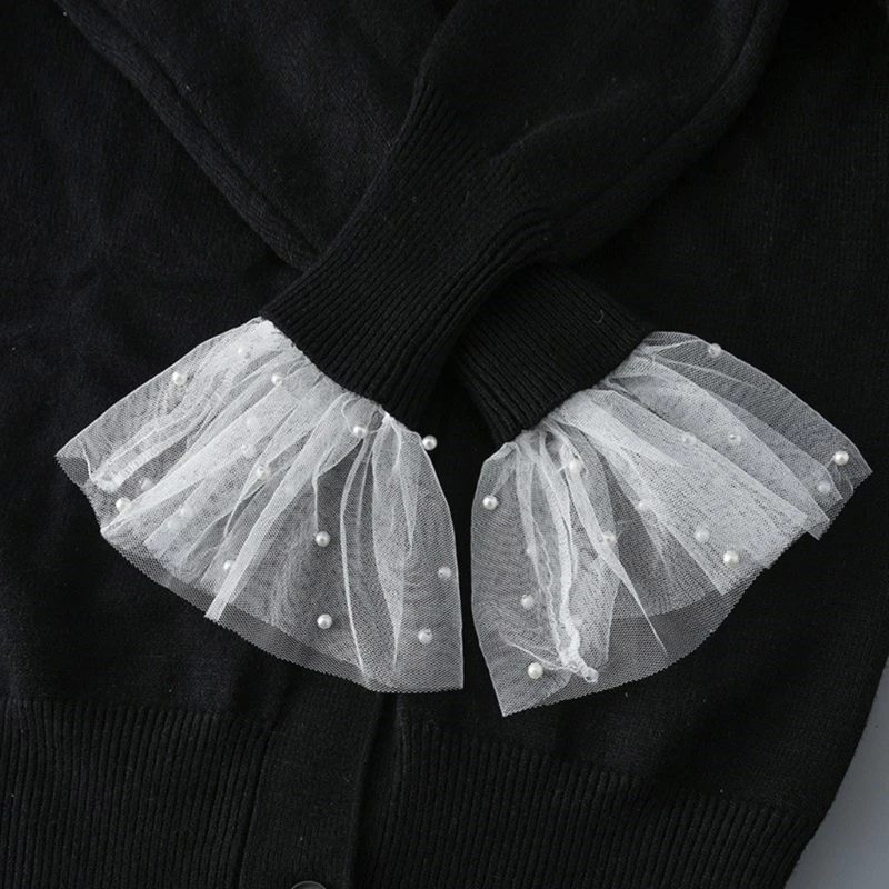 Polsini da donna Maniche svasate staccabili borchiate con perle arricciate per camicia