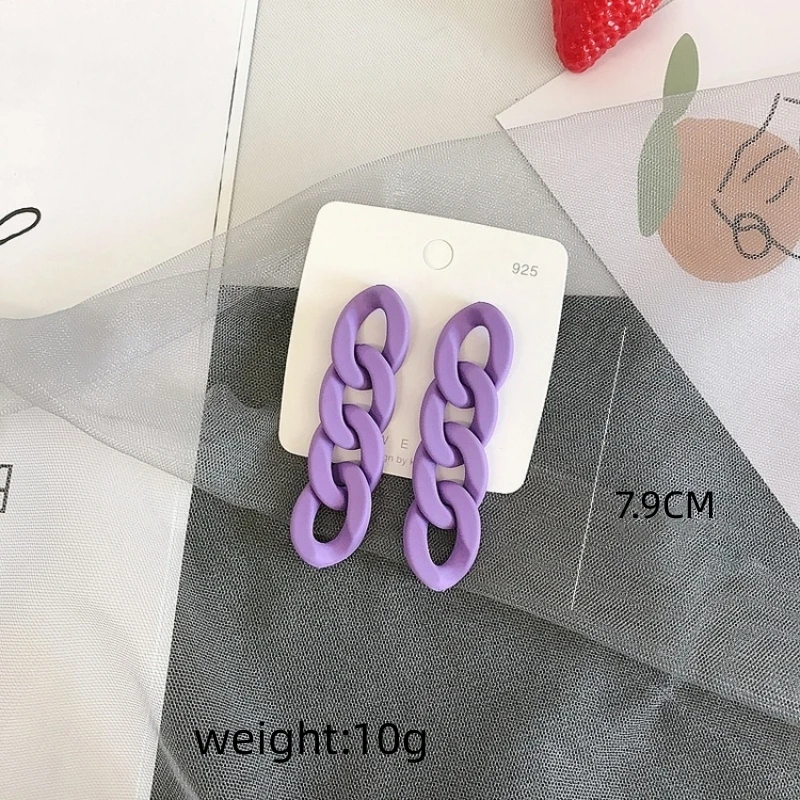 Purple Color Chain Acrylic Long Dangle Earring for Women Rubber Paint Geometric Jewelry Accessory Wholesale Christmas Gift Girl