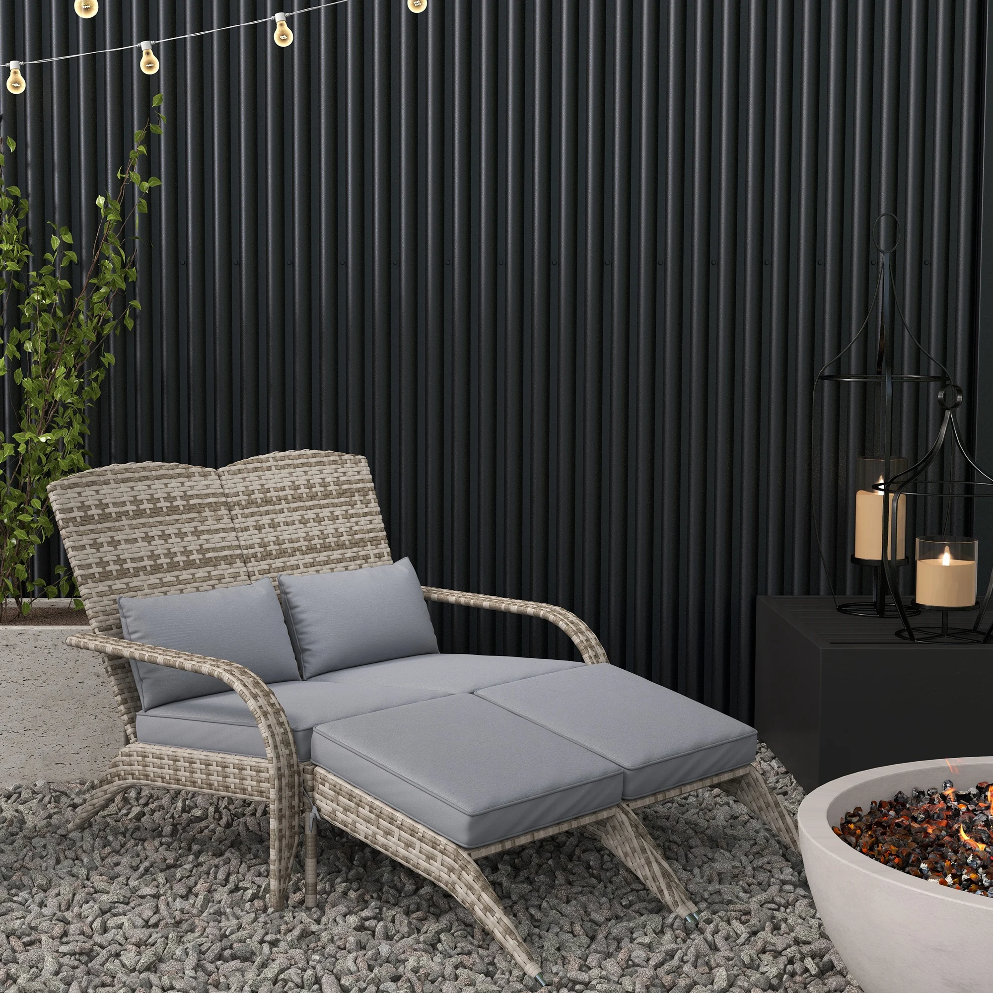 Patio Wicker Adirondack Chair with Cushions, Fire Pit Chair for 2