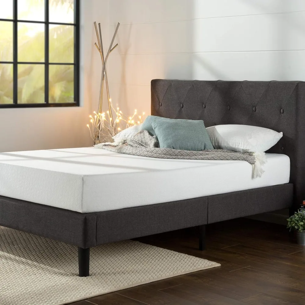 Shalini Upholstered Platform Bed Frame, Mattress Foundation, Wood Slat Support, No Box Spring Needed