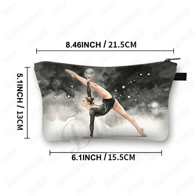 Gymnastics Art Girls Print Cosmetic Case Artistic Gymnastics Gymnast Women Makeup Bag Lipstick Napkin Holder Zipper Pouch