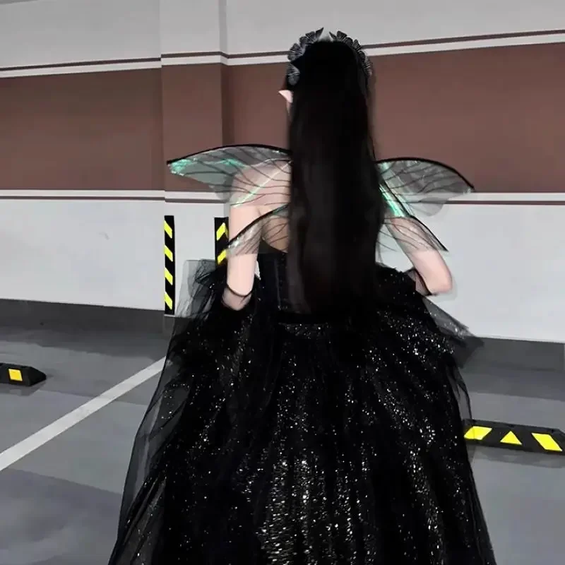 Black Evening Dress Light Luxury Ceremony Black Host Suit Sexy Skirt Sleeveless Shimmer Forest Style Dress