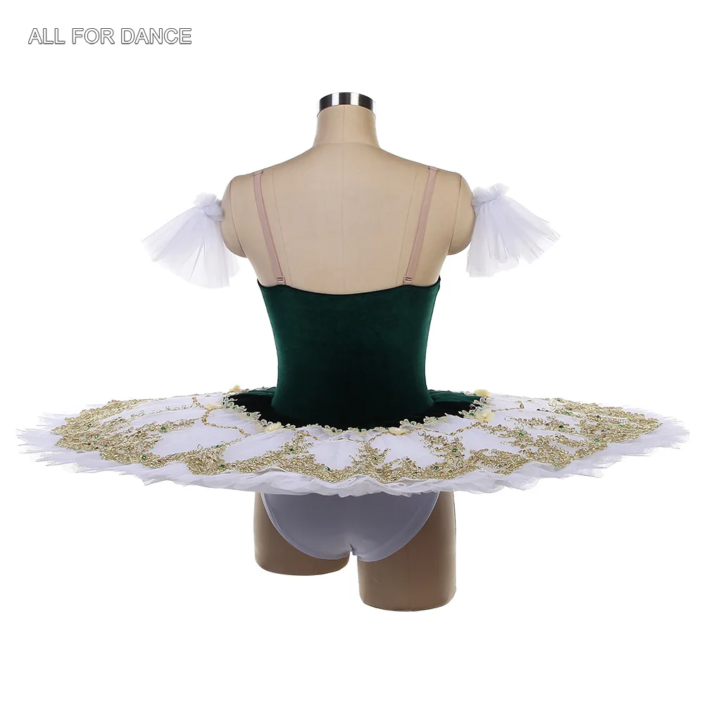 BLL618 Tutú de danza de Ballet preprofesional de terciopelo verde con faldas tutú rígidas blancas trajes de baile puesta en escena para niñas adultas